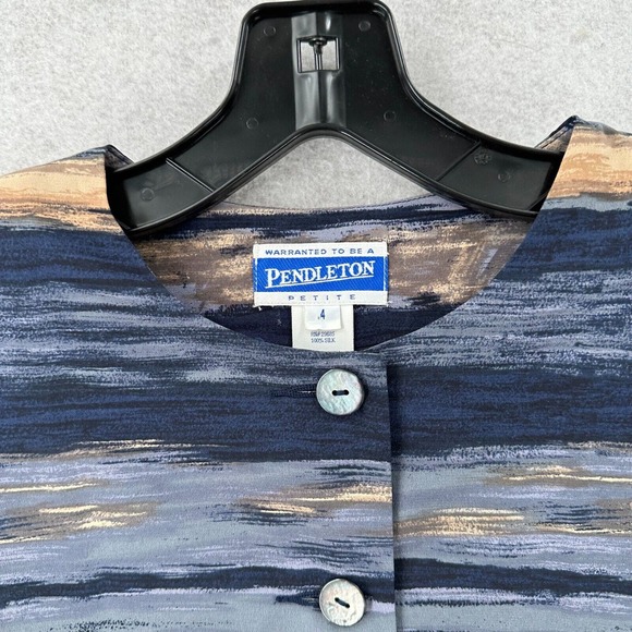 Vintage Pendleton 100% Silk Top Womens 4 Blue Beige Aztec Southwestern Blouse‎ - Picture 10 of 15